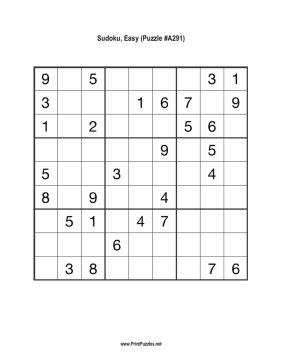Sudoku - Easy A291 Printable Puzzle