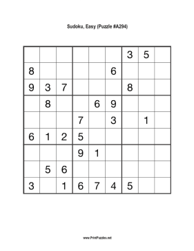 Sudoku - Easy A294 Printable Puzzle