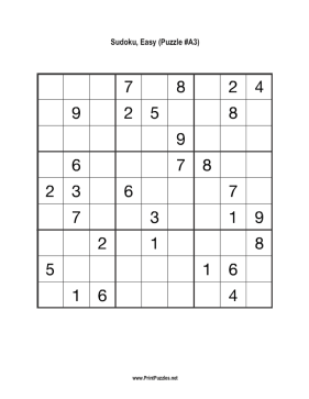 Sudoku - Easy A3 Printable Puzzle