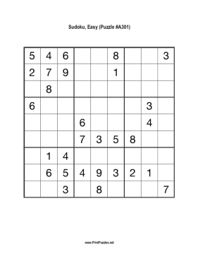 Sudoku - Easy A301 Printable Puzzle