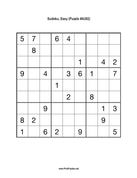 Sudoku - Easy A302 Printable Puzzle