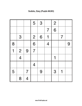 Sudoku - Easy A303 Printable Puzzle
