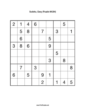 Sudoku - Easy A304 Printable Puzzle
