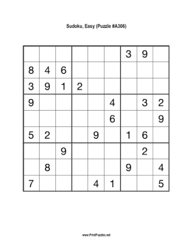 Sudoku - Easy A306 Printable Puzzle