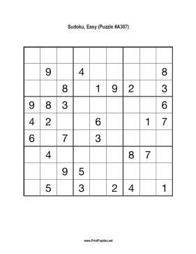Sudoku - Easy A307 Printable Puzzle