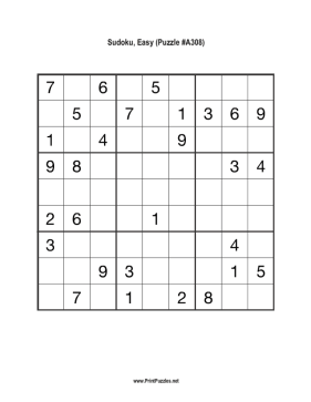Sudoku - Easy A308 Printable Puzzle