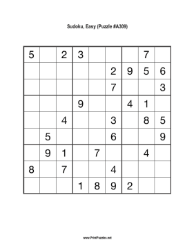 Sudoku - Easy A309 Printable Puzzle