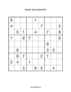 Sudoku - Easy A31 Printable Puzzle