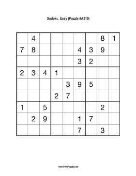 Sudoku - Easy A310 Printable Puzzle