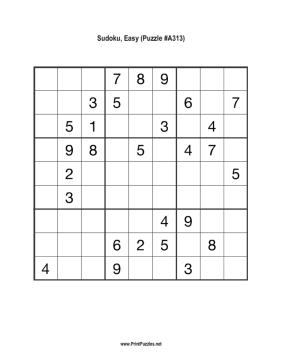Sudoku - Easy A313 Printable Puzzle
