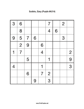Sudoku - Easy A314 Printable Puzzle