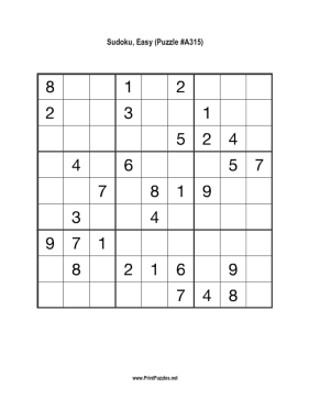 Sudoku - Easy A315 Printable Puzzle