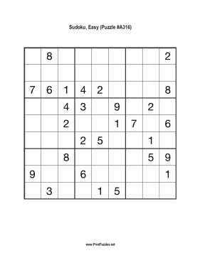 Sudoku - Easy A316 Printable Puzzle