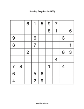 Sudoku - Easy A33 Printable Puzzle