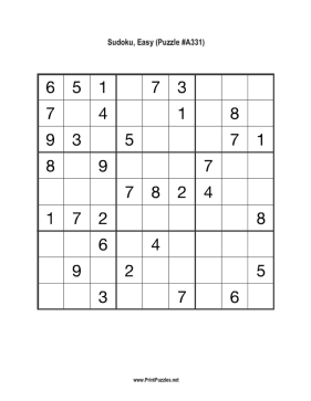 Sudoku - Easy A331 Printable Puzzle