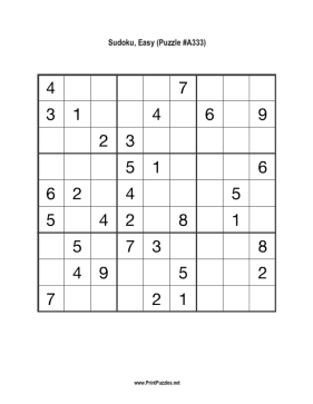 Sudoku - Easy A333 Printable Puzzle