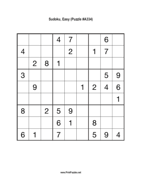 Sudoku - Easy A334 Printable Puzzle