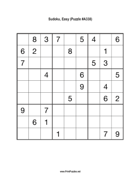 Sudoku - Easy A338 Printable Puzzle