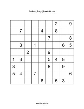 Sudoku - Easy A339 Printable Puzzle