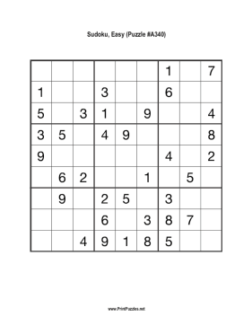 Sudoku - Easy A340 Printable Puzzle