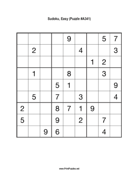 Sudoku - Easy A341 Printable Puzzle