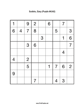 Sudoku - Easy A342 Printable Puzzle