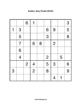 Sudoku - Easy A343 Printable Puzzle