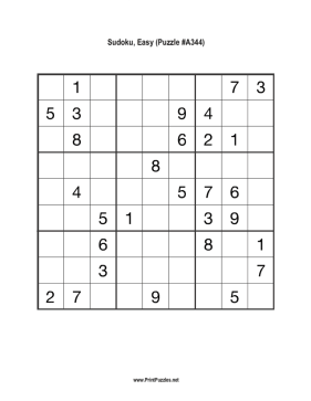Sudoku - Easy A344 Printable Puzzle