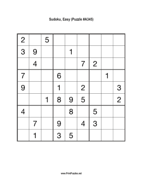 Sudoku - Easy A345 Printable Puzzle