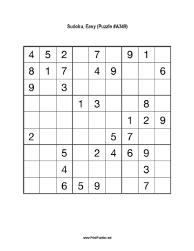 Sudoku - Easy A349 Printable Puzzle