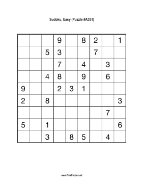 Sudoku - Easy A351 Printable Puzzle
