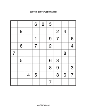 Sudoku - Easy A353 Printable Puzzle
