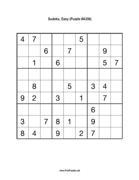 Sudoku - Easy A356 Printable Puzzle