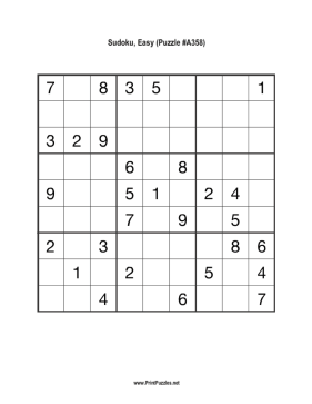 Sudoku - Easy A358 Printable Puzzle