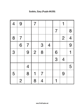 Sudoku - Easy A359 Printable Puzzle