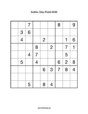 Sudoku - Easy A36 Printable Puzzle