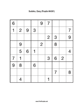 Sudoku - Easy A361 Printable Puzzle