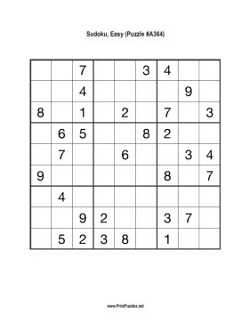 Sudoku - Easy A364 Printable Puzzle