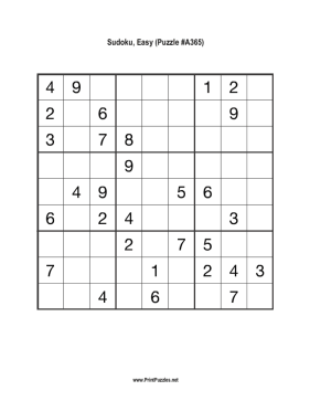 Sudoku - Easy A365 Printable Puzzle