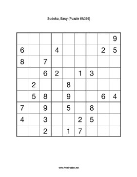 Sudoku - Easy A366 Printable Puzzle