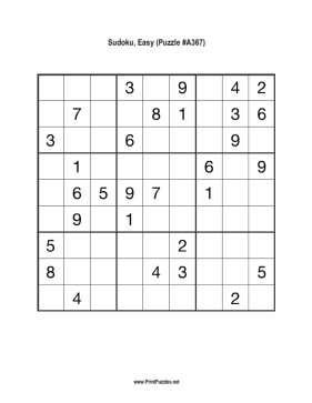 Sudoku - Easy A367 Printable Puzzle