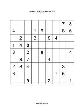 Sudoku - Easy A373 Printable Puzzle