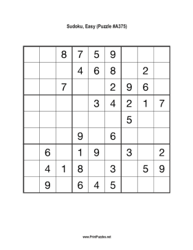 Sudoku - Easy A375 Printable Puzzle