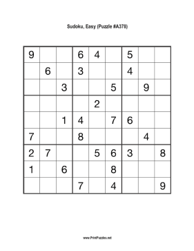 Sudoku - Easy A378 Printable Puzzle
