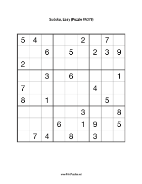 Sudoku - Easy A379 Printable Puzzle