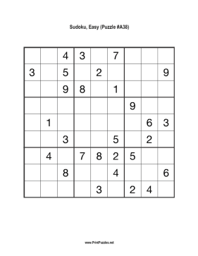 Sudoku - Easy A38 Printable Puzzle