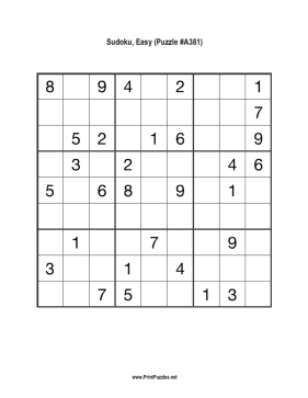 Sudoku - Easy A381 Printable Puzzle
