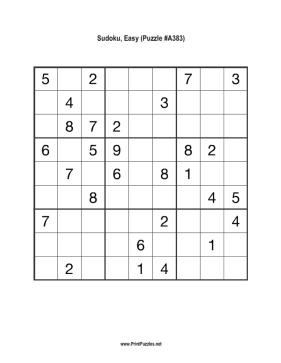Sudoku - Easy A383 Printable Puzzle