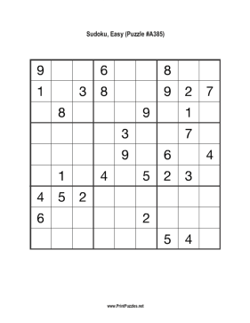 Sudoku - Easy A385 Printable Puzzle