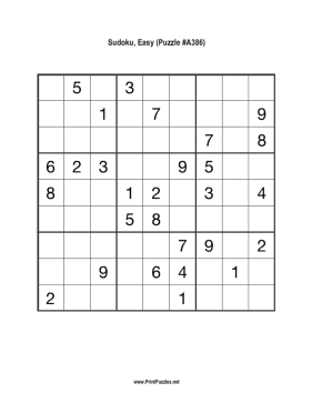 Sudoku - Easy A386 Printable Puzzle